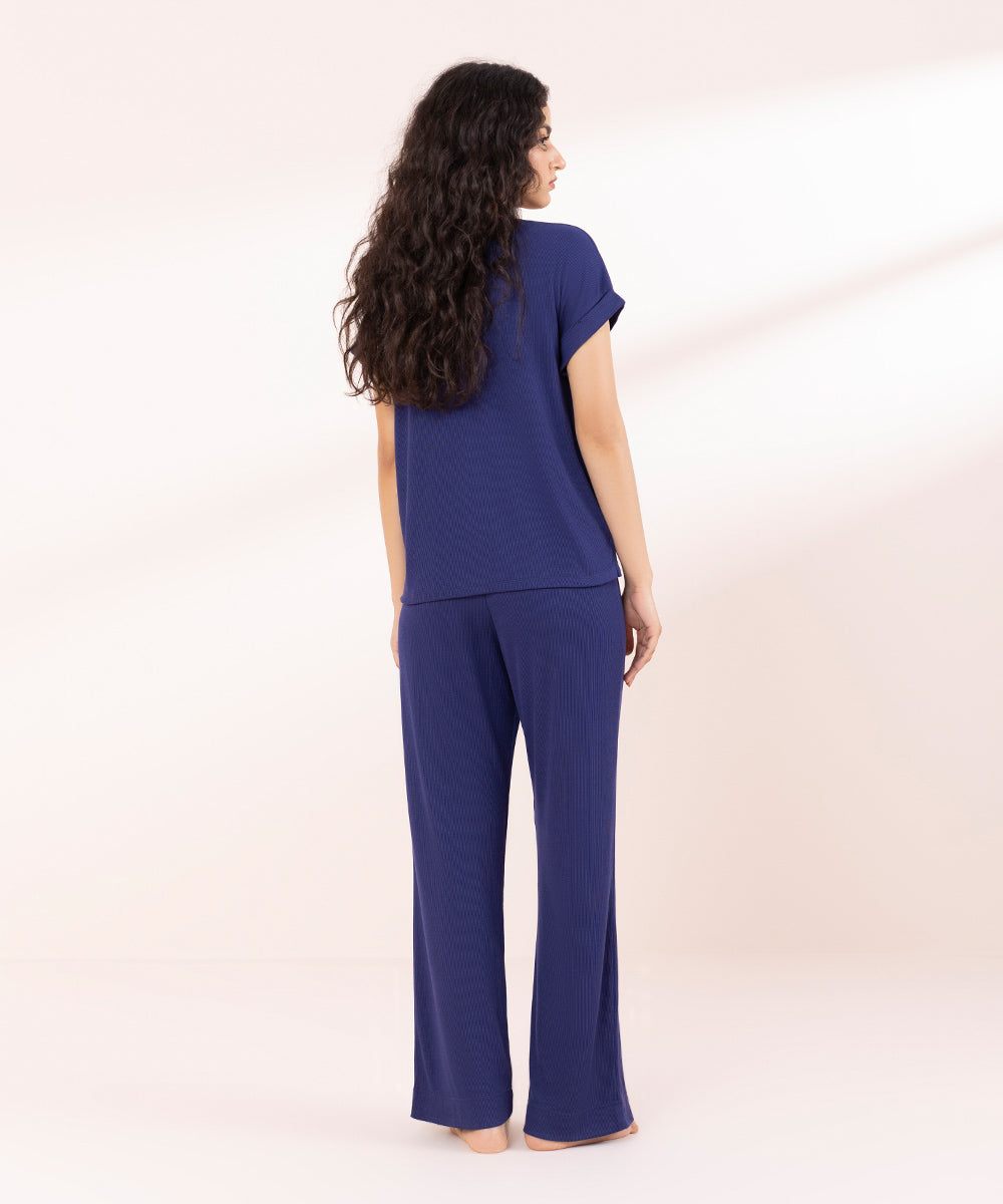 Womens Blue Sleepwear Midnight Blue Rib Set