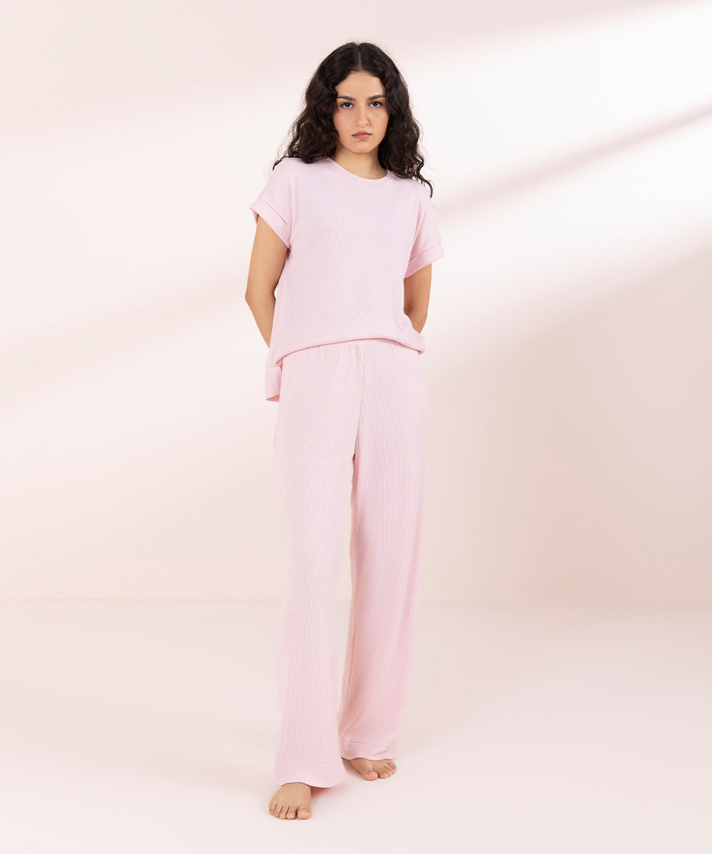 Womens Pink Sleepwear Pink Rib Set