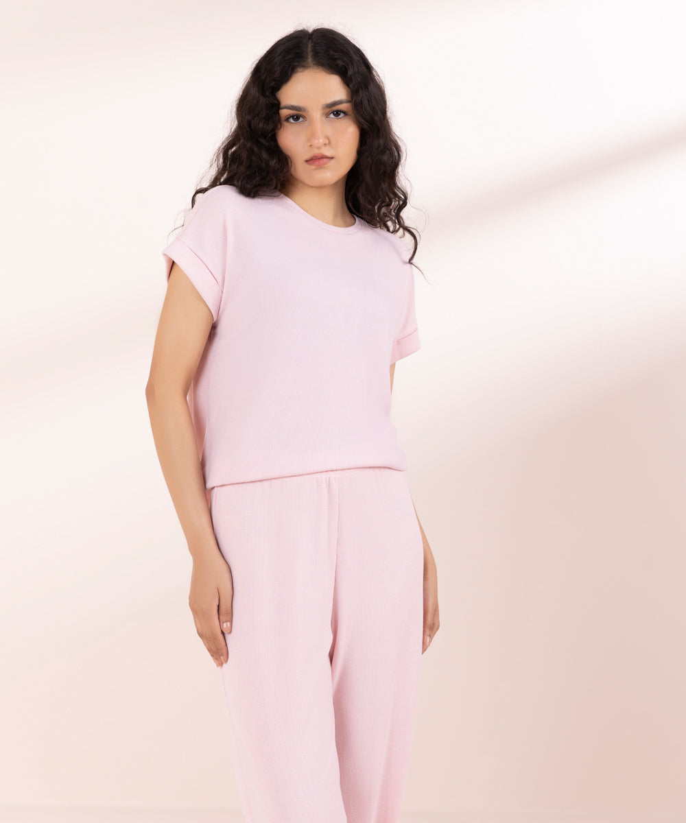 Womens Pink Sleepwear Pink Rib Set