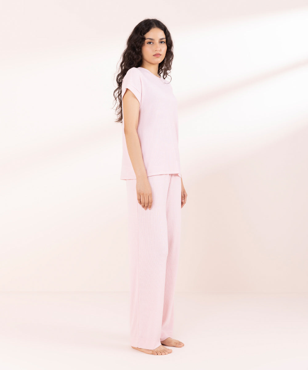 Womens Pink Sleepwear Pink Rib Set