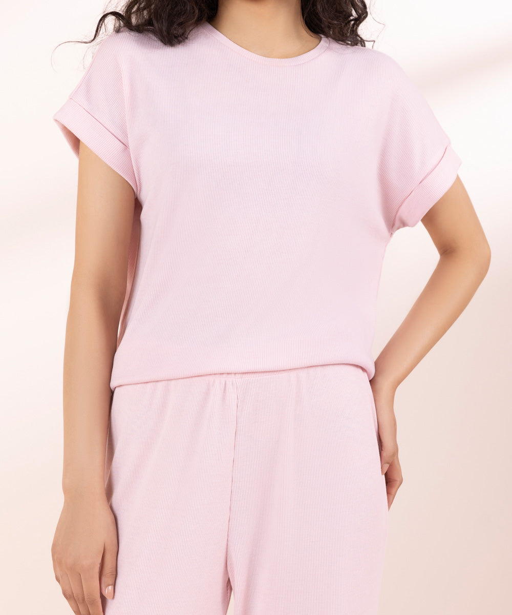 Womens Pink Sleepwear Pink Rib Set