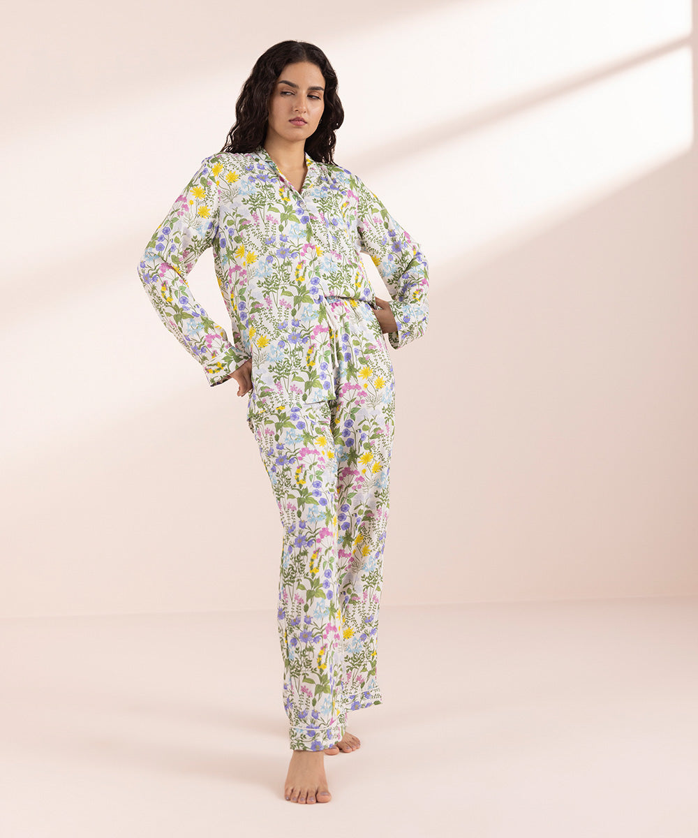 Women's Multi Floral Print Woven Pj Set