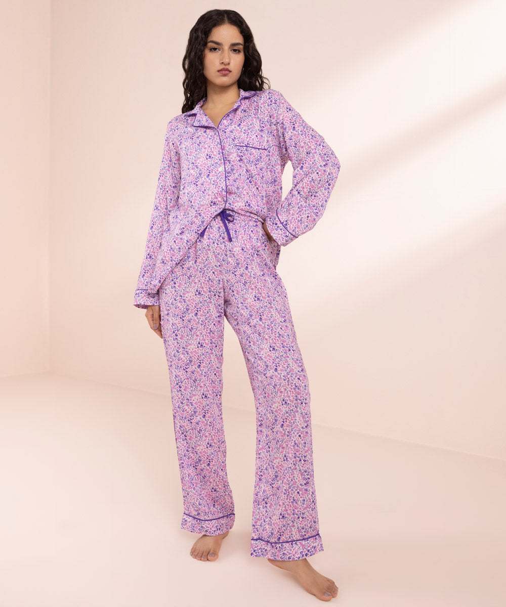 Women's Multi Ditsy Print Woven Pj Set