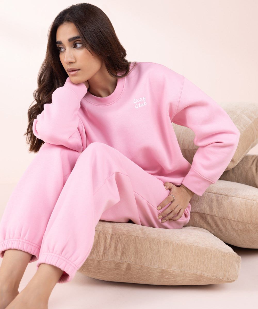 Women's Sleepwear Pink Oversized Sweatshirt With Slogan