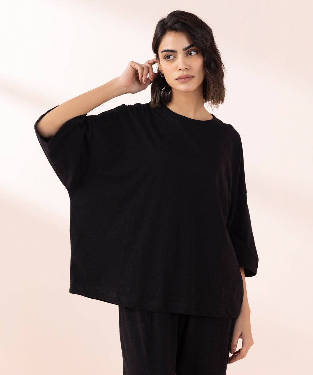 Women's Sleepwear Black  Oversized Shirt