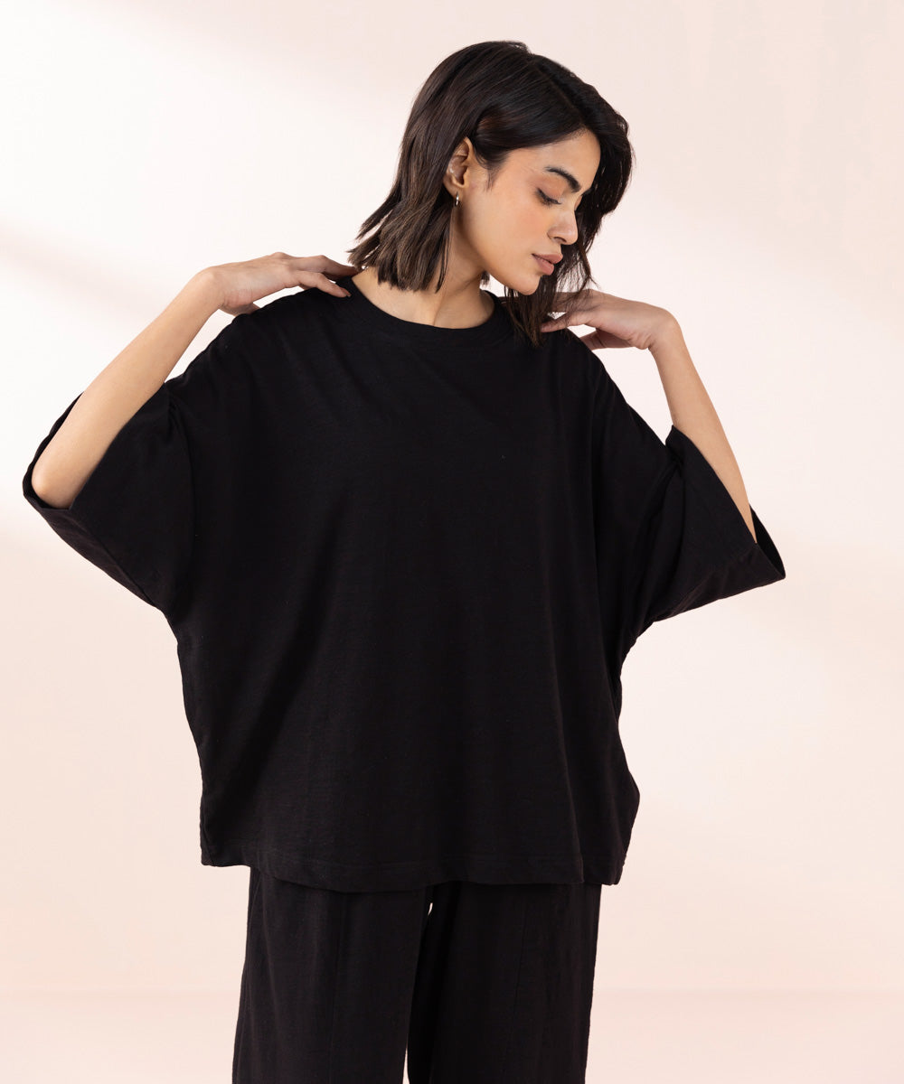 Women's Sleepwear Black  Oversized Shirt