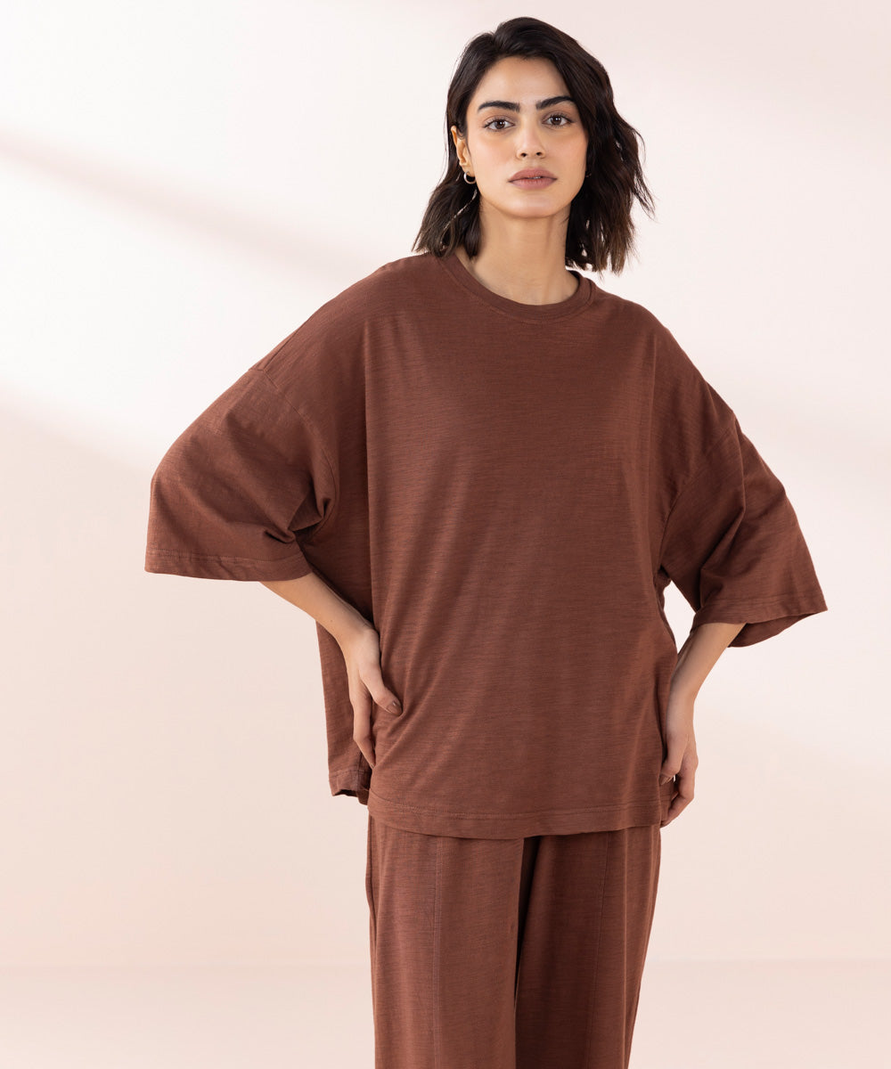 Women's Sleepwear Brown  Oversized Shirt