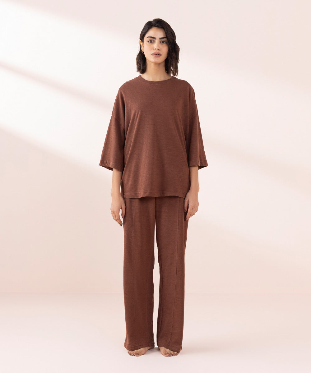 Women's Sleepwear Brown  Oversized Shirt