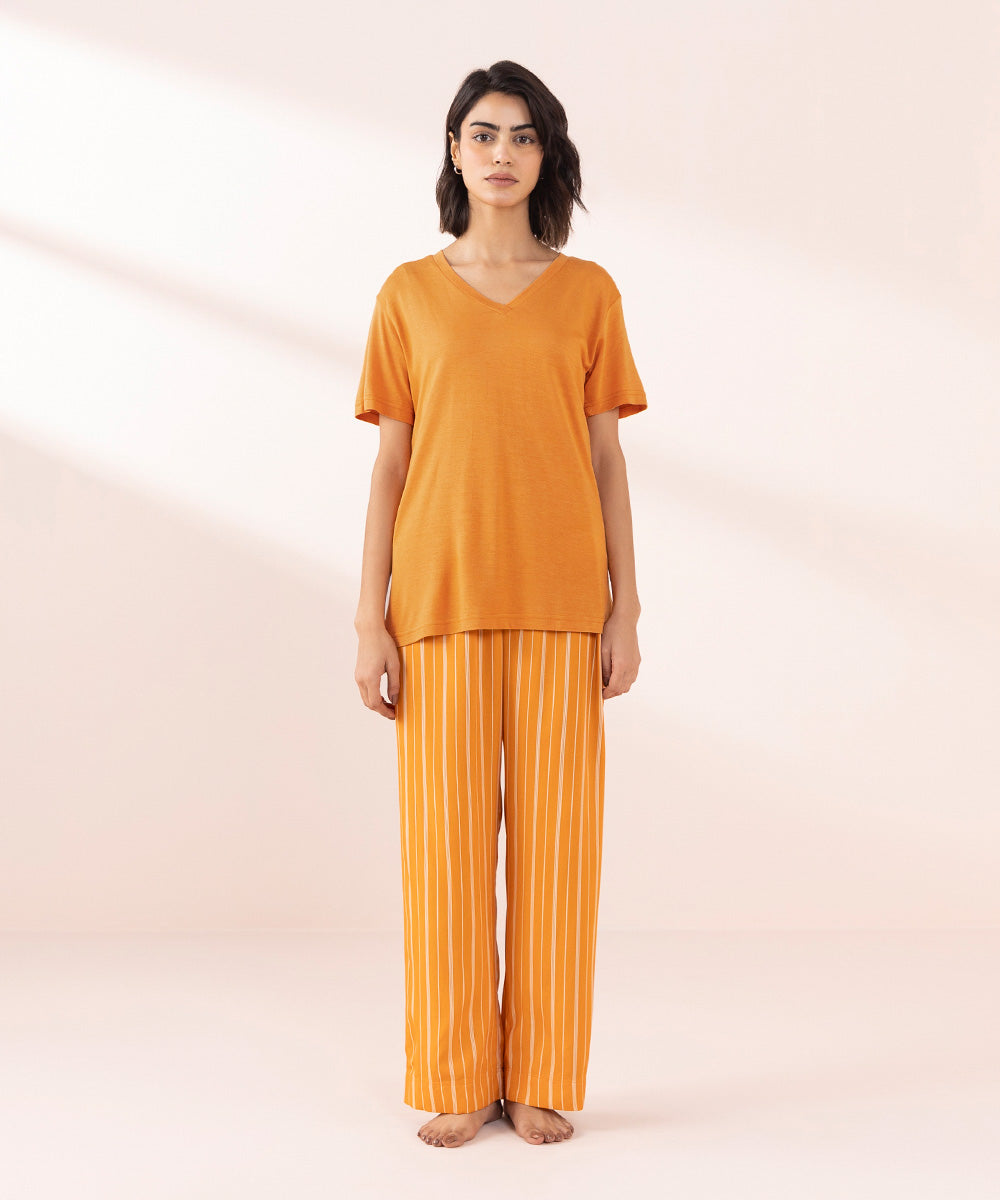 Women's Sleepwear Orange V-Neck T-Shirt