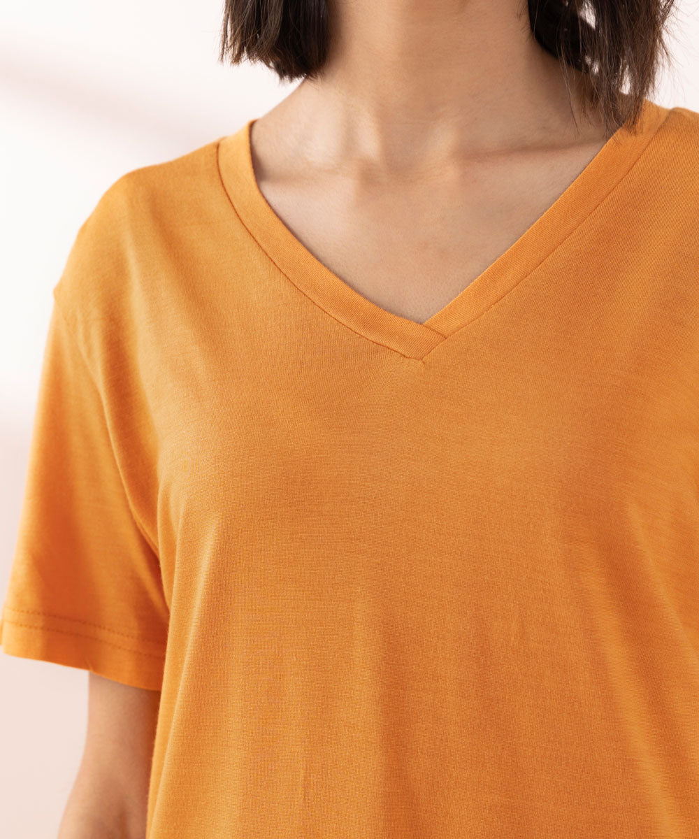 Women's Sleepwear Orange V-Neck T-Shirt