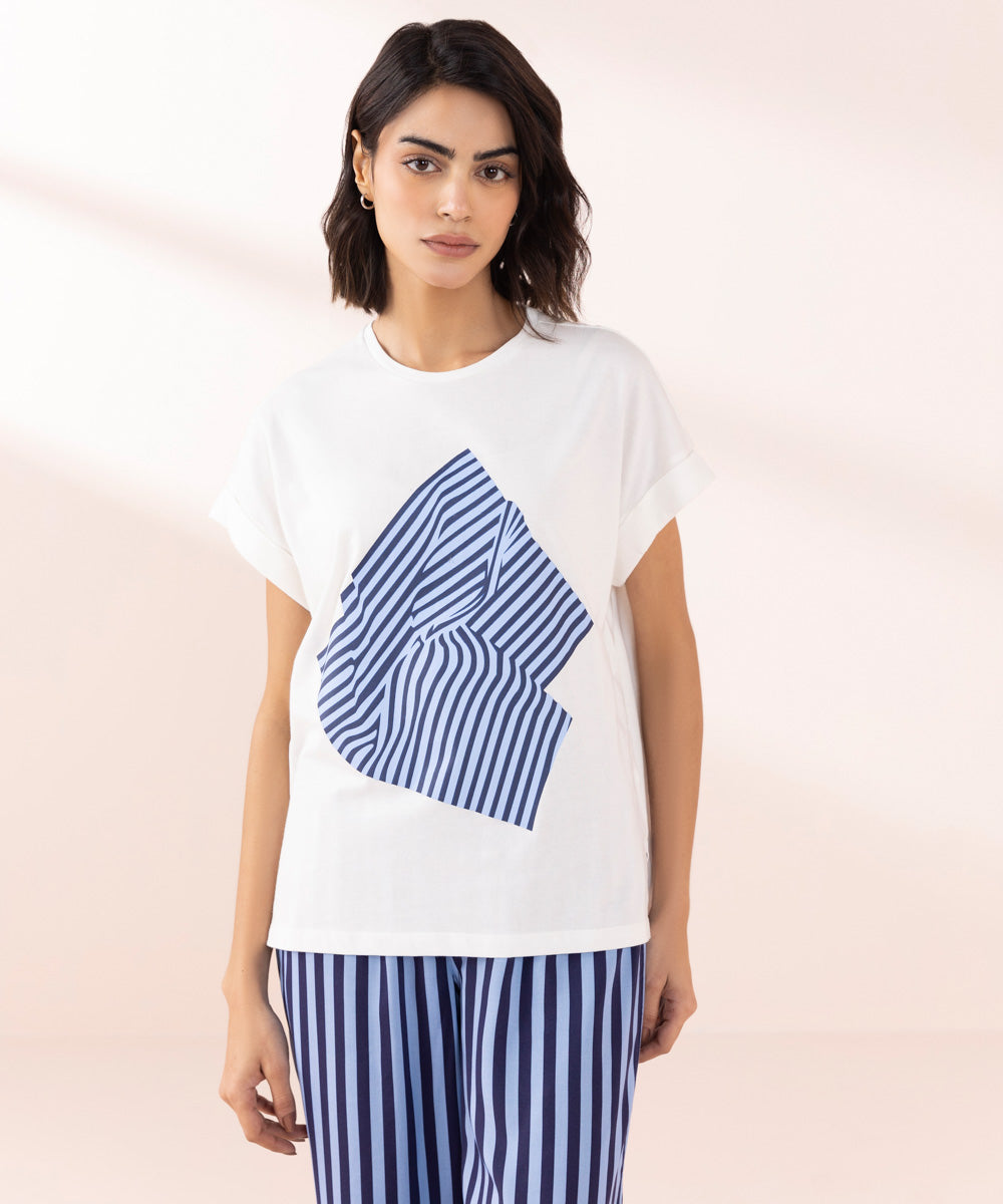 Women's Sleepwear Off-White Graphic Print T-Shirt