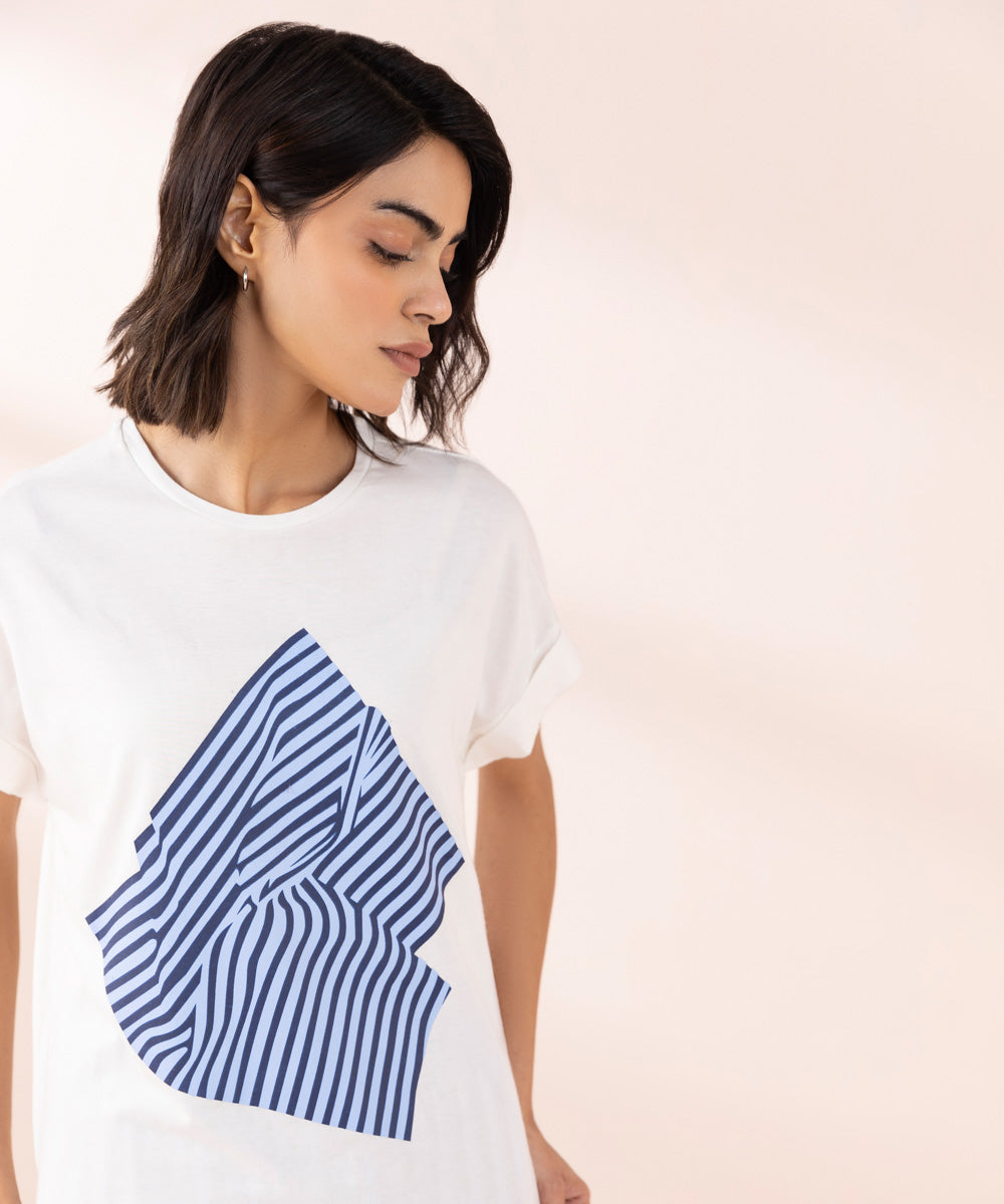 Women's Sleepwear Off-White Graphic Print T-Shirt