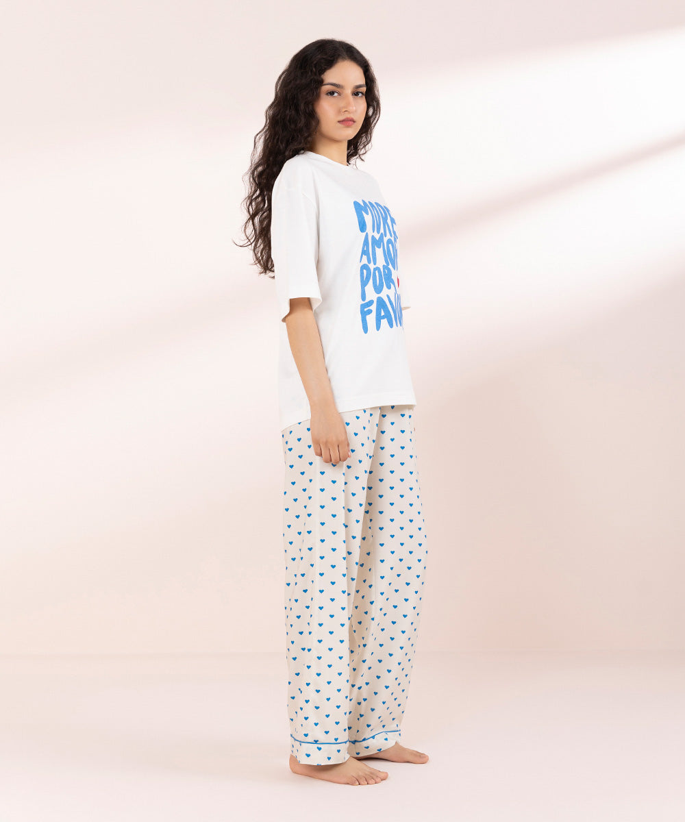 Womens White Sleepwear Graphic Print Oversized T-Shirt