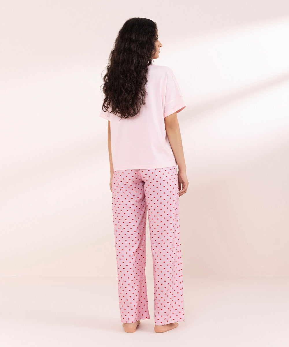 Womens Pink Sleepwear T-Shirt With Printed Pocket