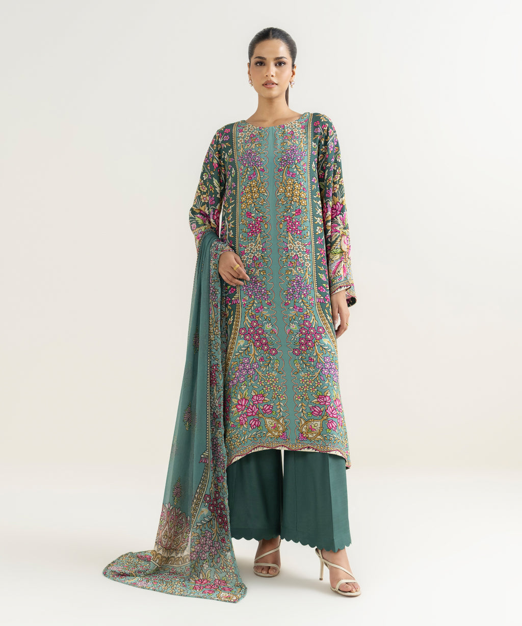 3 Piece - Printed Silk Suit
