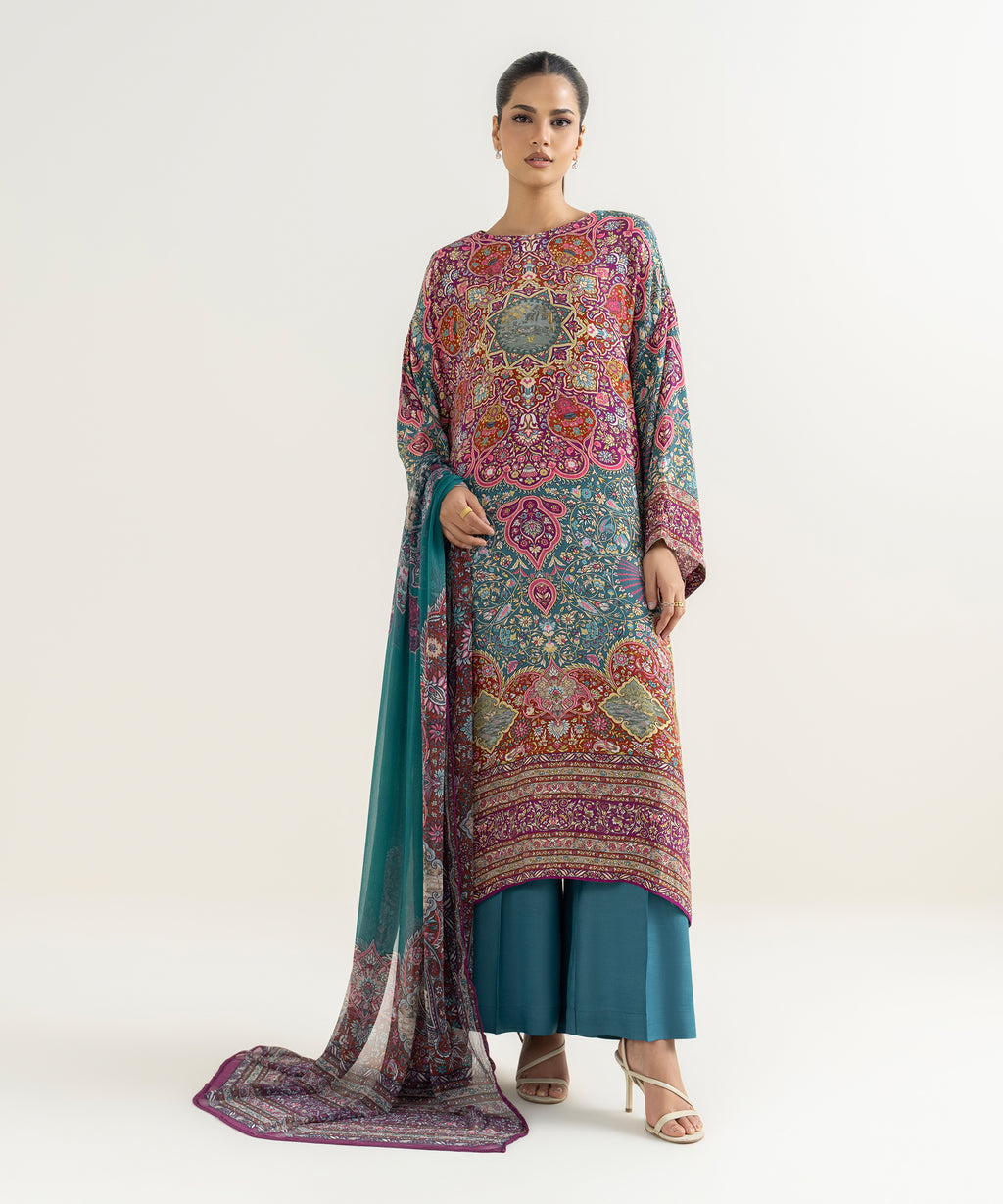 3 Piece - Printed Silk Suit