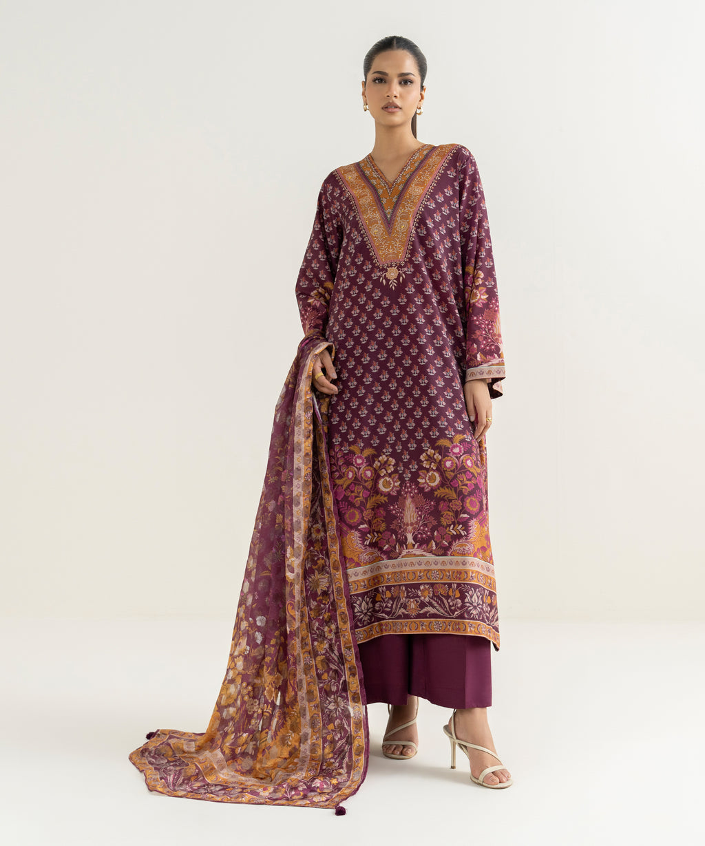3 Piece - Printed Silk Suit