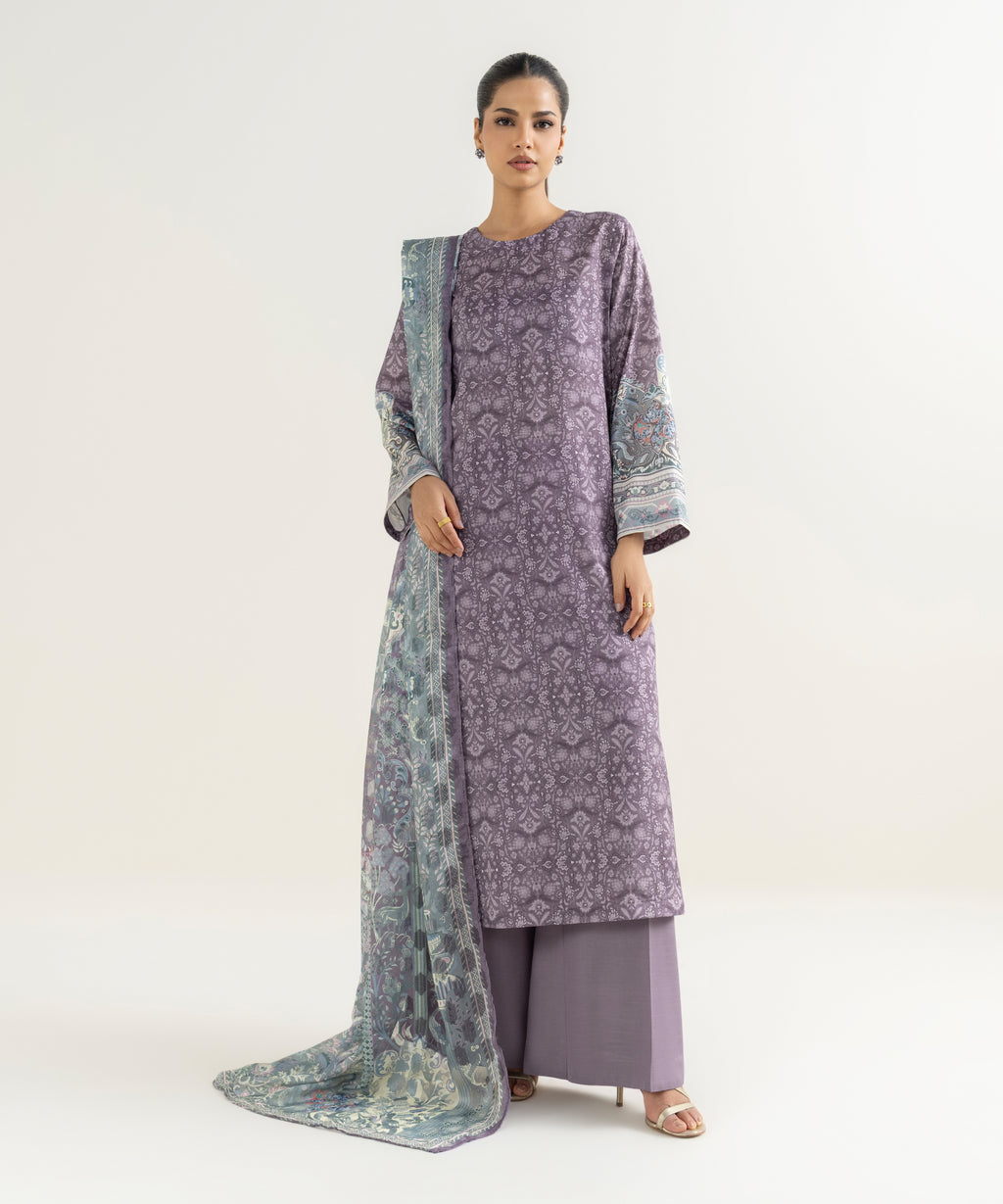 3 Piece - Printed Silk Suit
