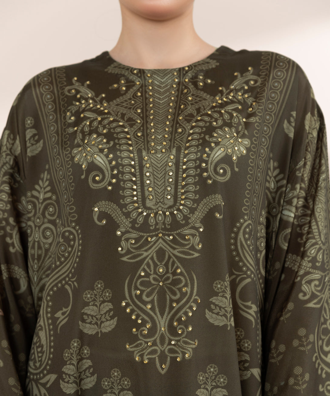 Women's RTW Blended Grip Brown Printed Three Piece Suit