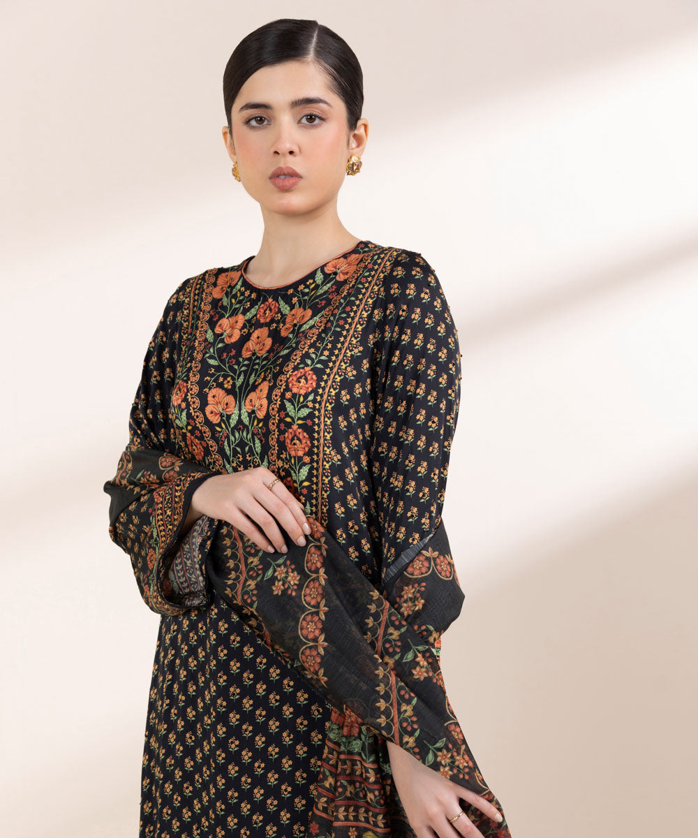 Women's Pret Chamoze Black Printed Three Piece Suit