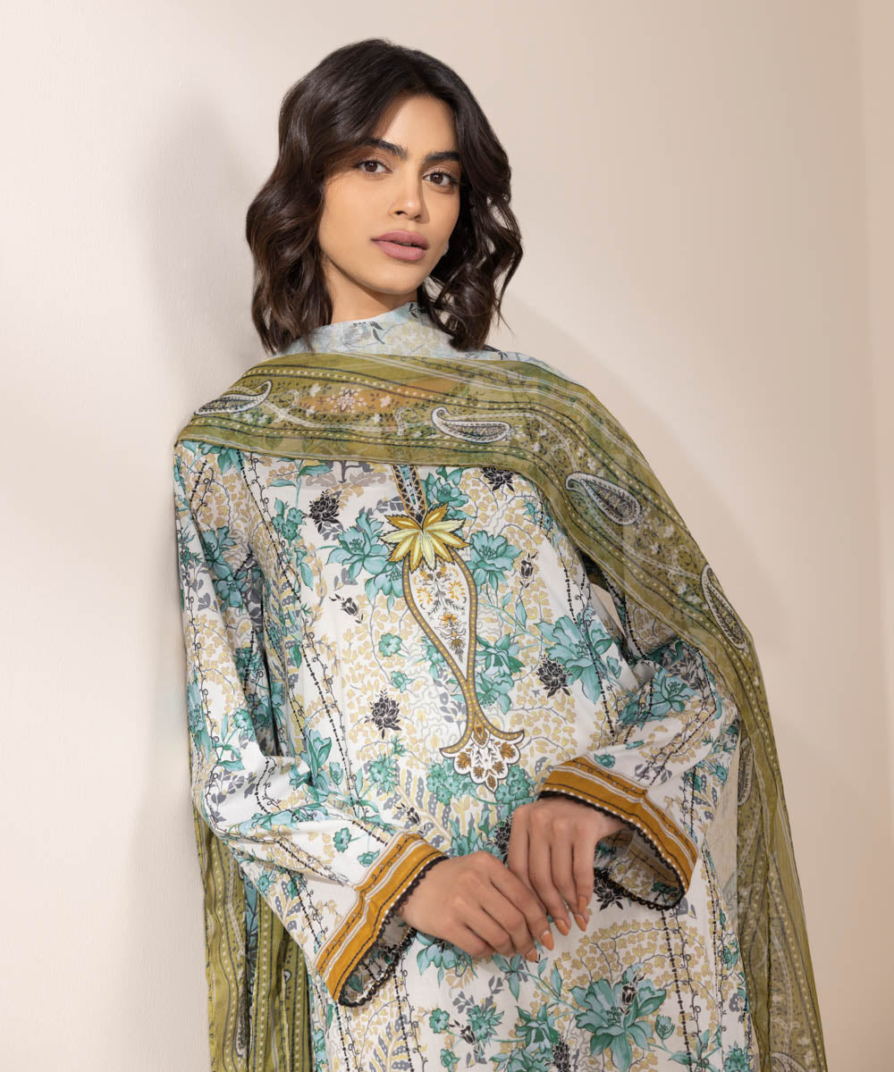 Women's Unstitched Lawn Printed Multi 3 Piece Suit