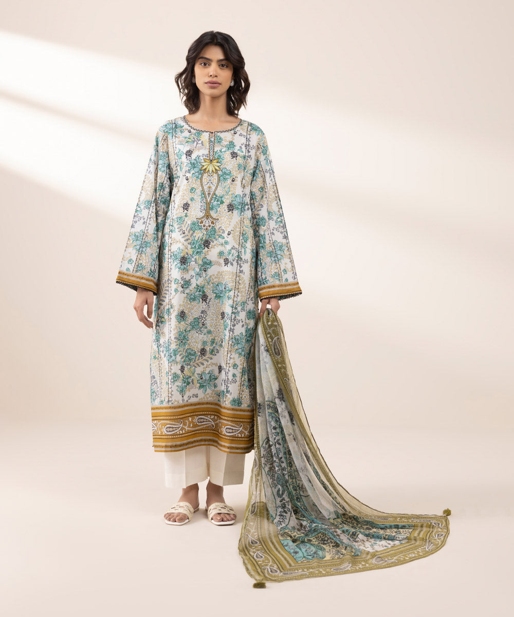 Women's Unstitched Lawn Printed Multi 3 Piece Suit