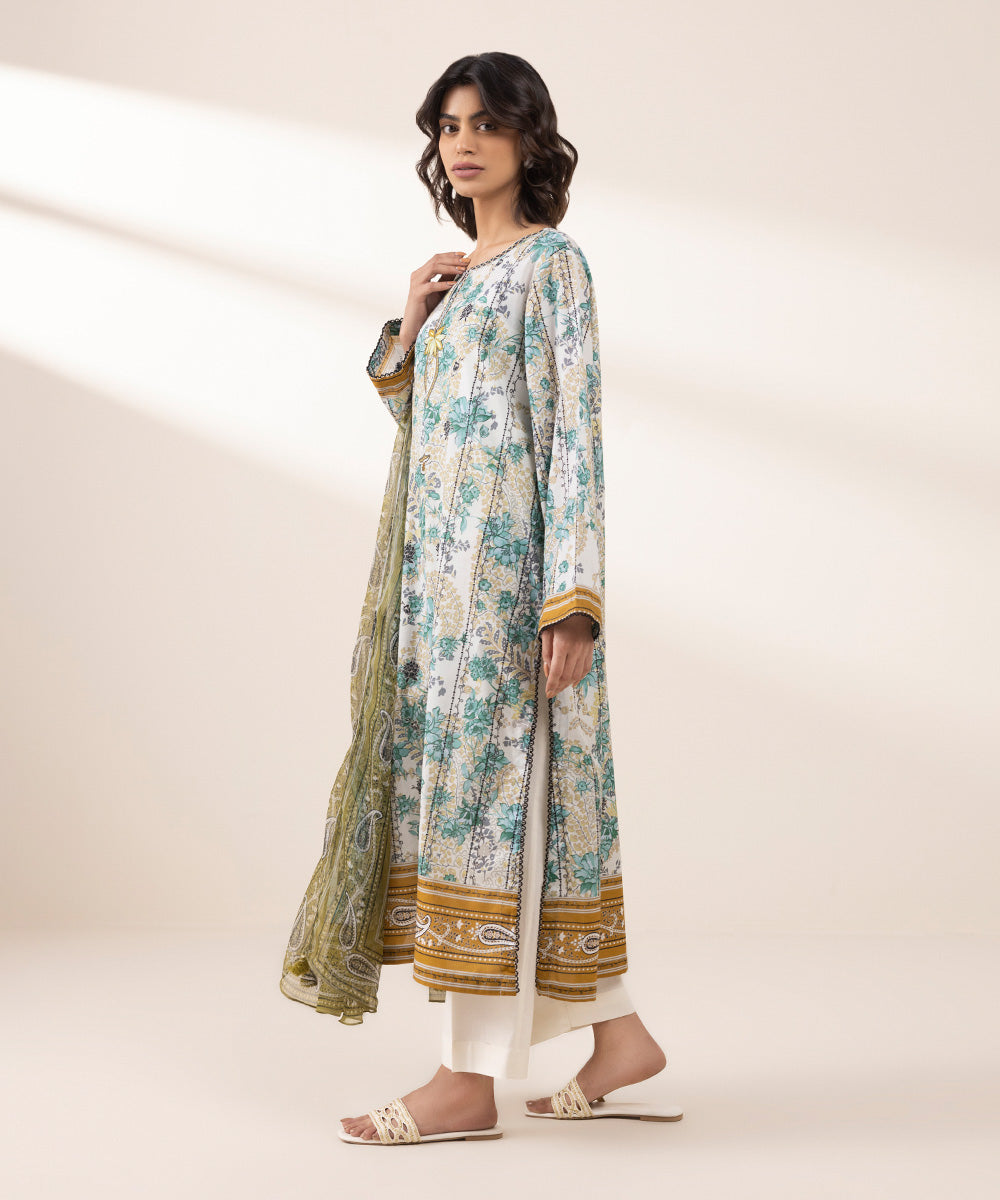 Women's Unstitched Lawn Printed Multi 3 Piece Suit