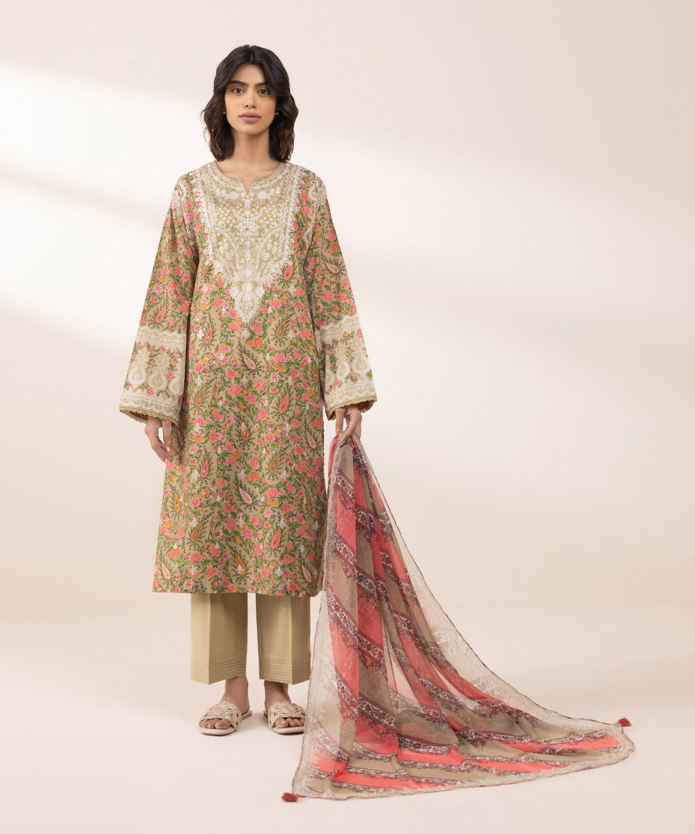 Women's Unstitched Lawn Printed Multi 3 Piece Suit