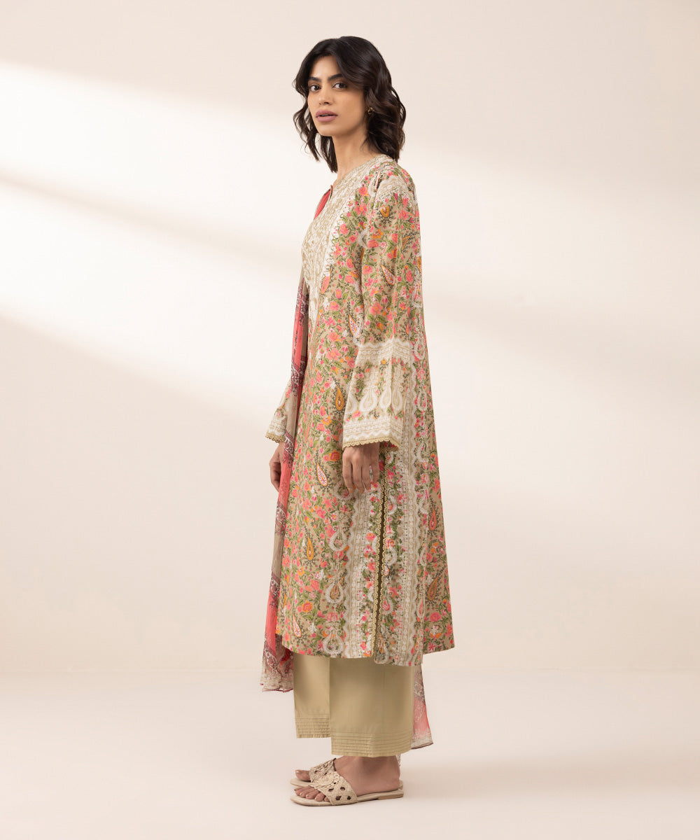 Women's Unstitched Lawn Printed Multi 3 Piece Suit