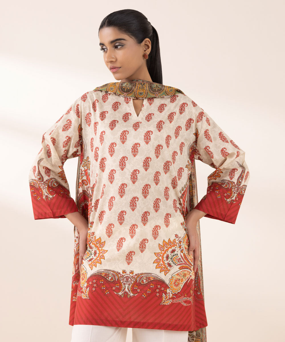 Women's Unstitched Lawn Printed Multi 3 Piece Suit