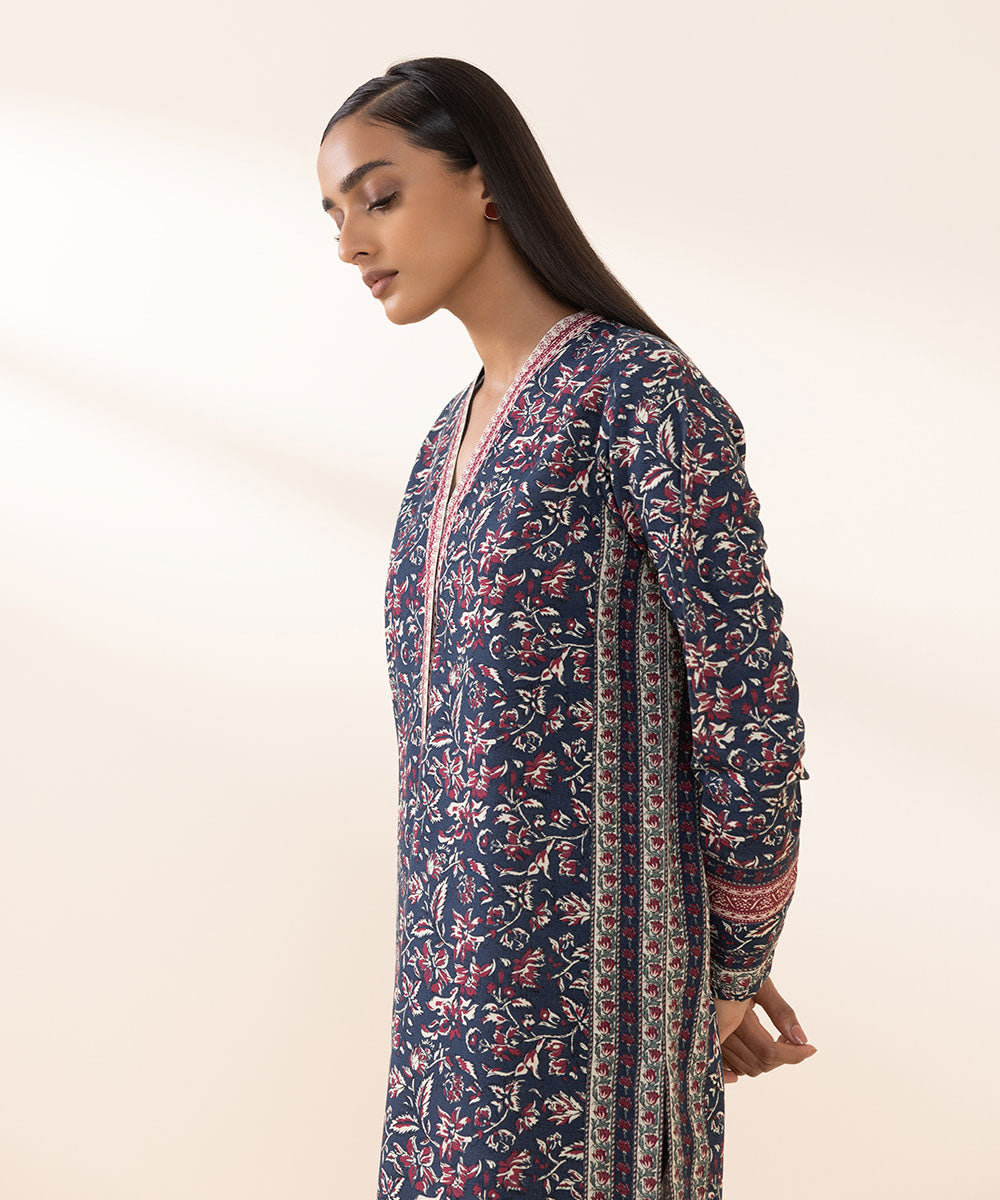 Women's Unstitched Light Khaddar Blue Printed 2 Piece Suit 