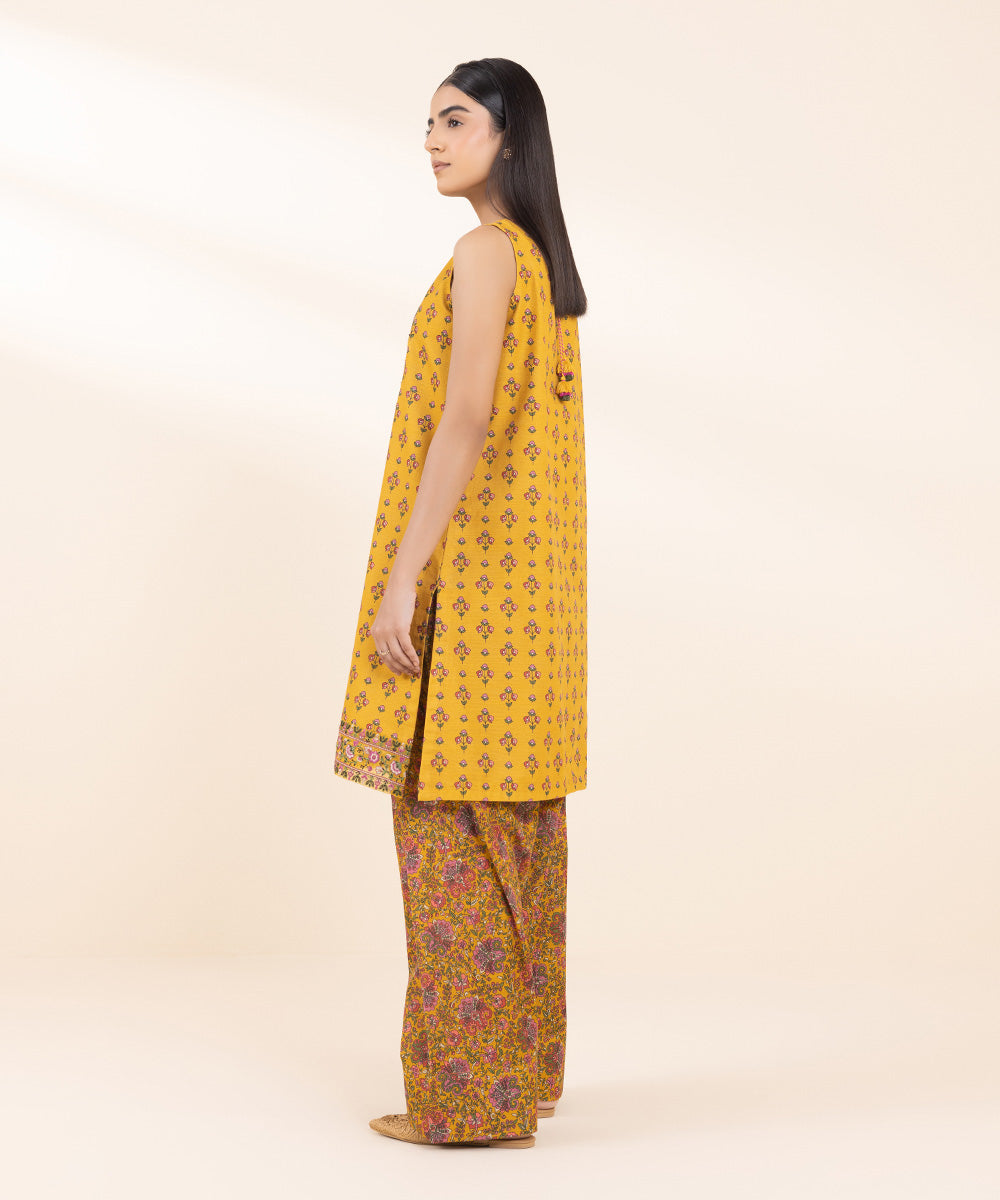 Women's Unstitched Khaddar Embroidered Yellow 2 Piece Suit