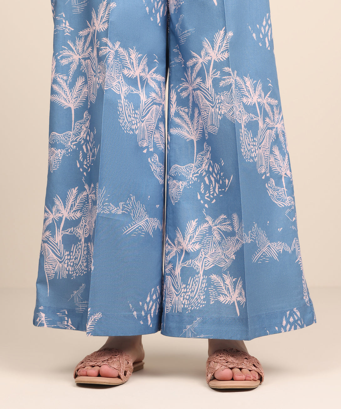 Women's RTW Cambric Blue Printed Flared Pants