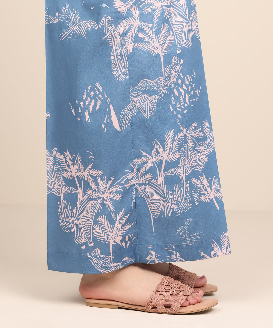 Women's RTW Cambric Blue Printed Flared Pants