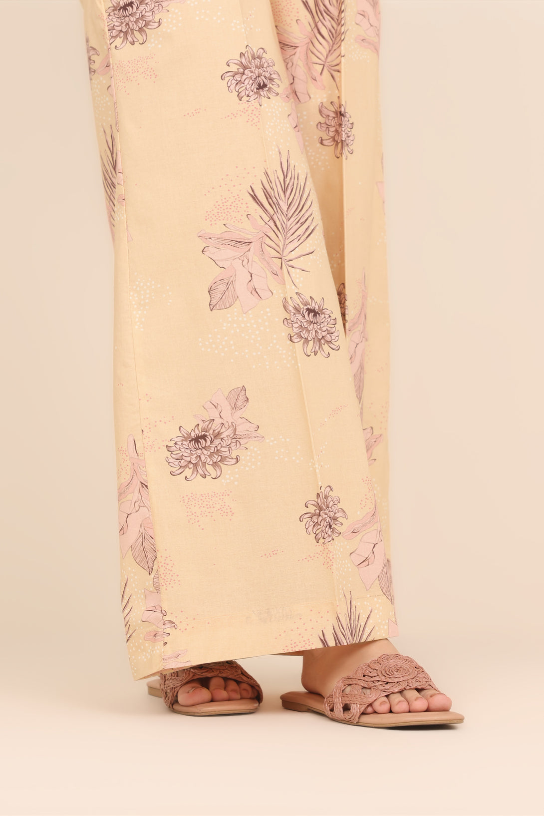 Women's RTW Cambric Peach Printed Flared Pants