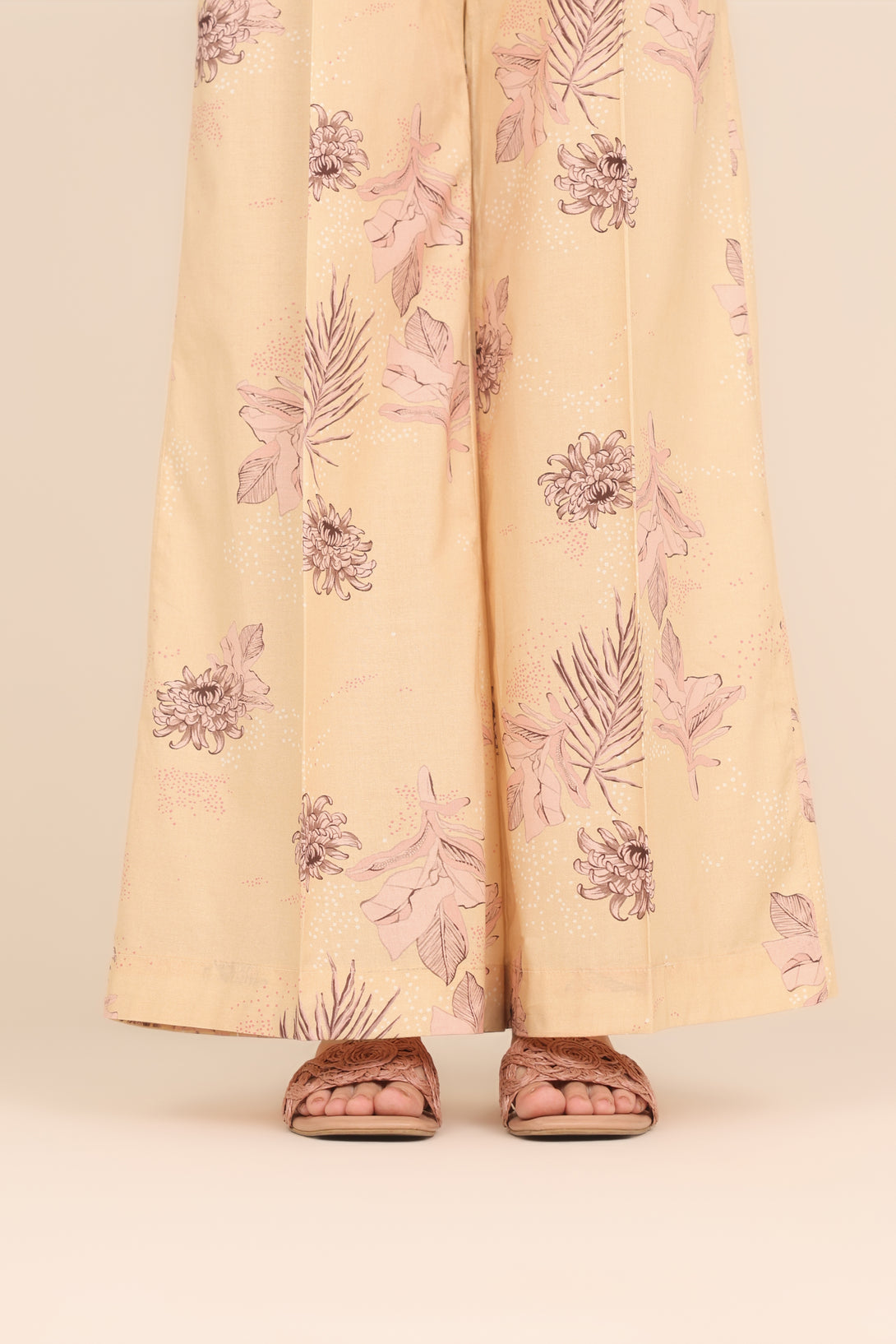 Women's RTW Cambric Peach Printed Flared Pants