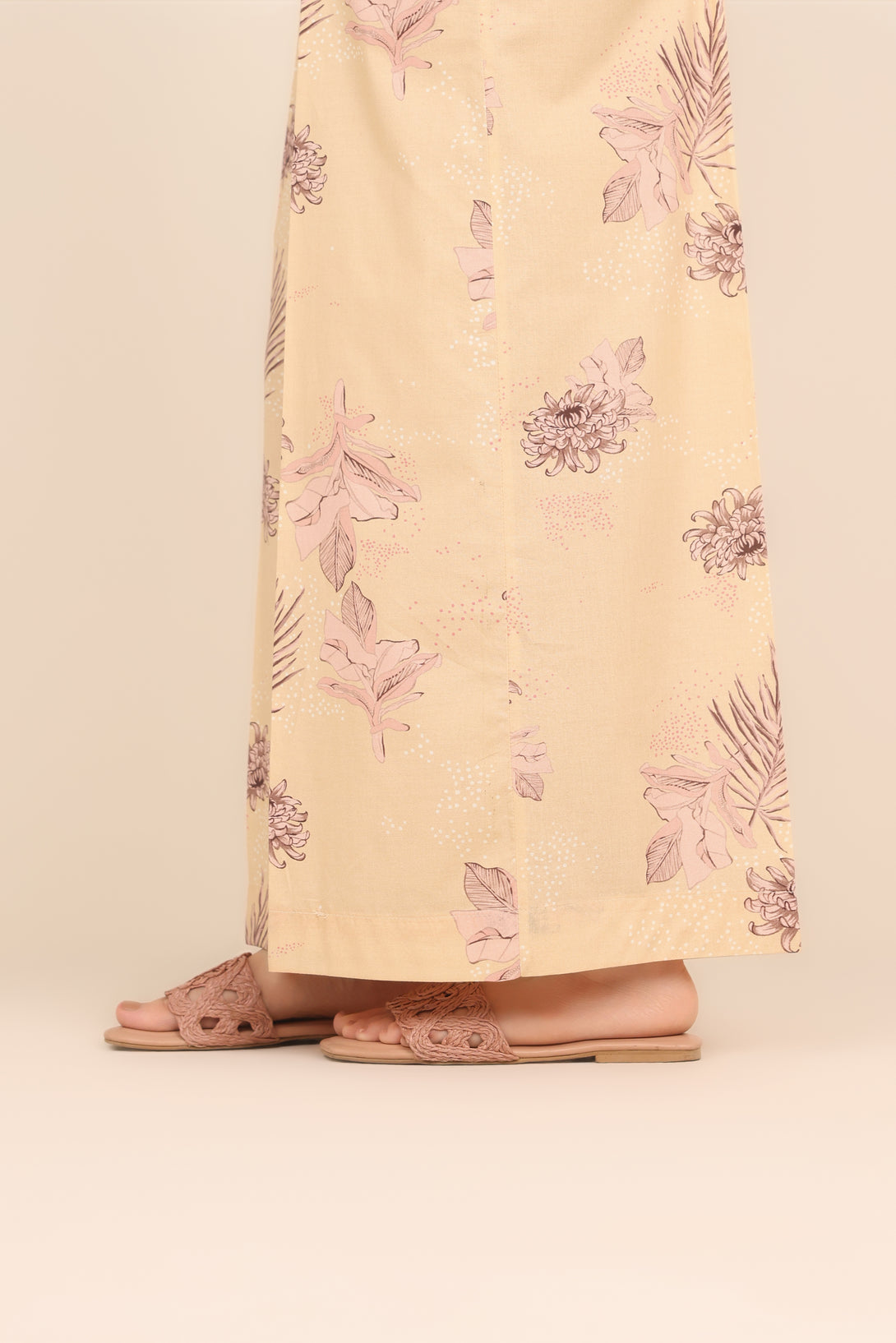 Women's RTW Cambric Peach Printed Flared Pants
