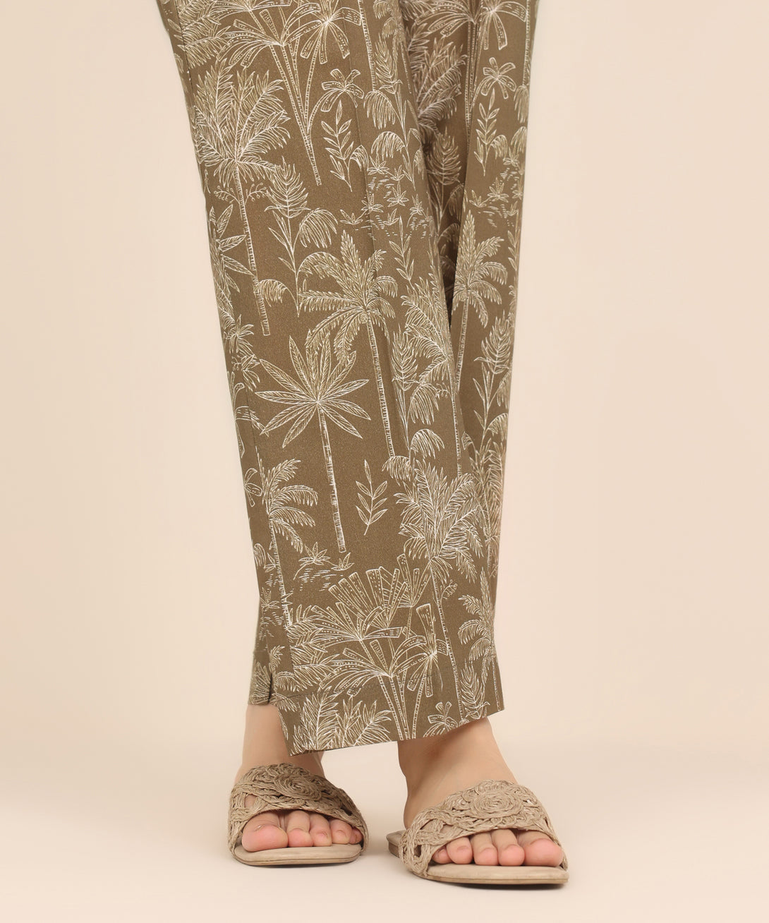 Women's RTW Cambric Brown Printed Straight Pants