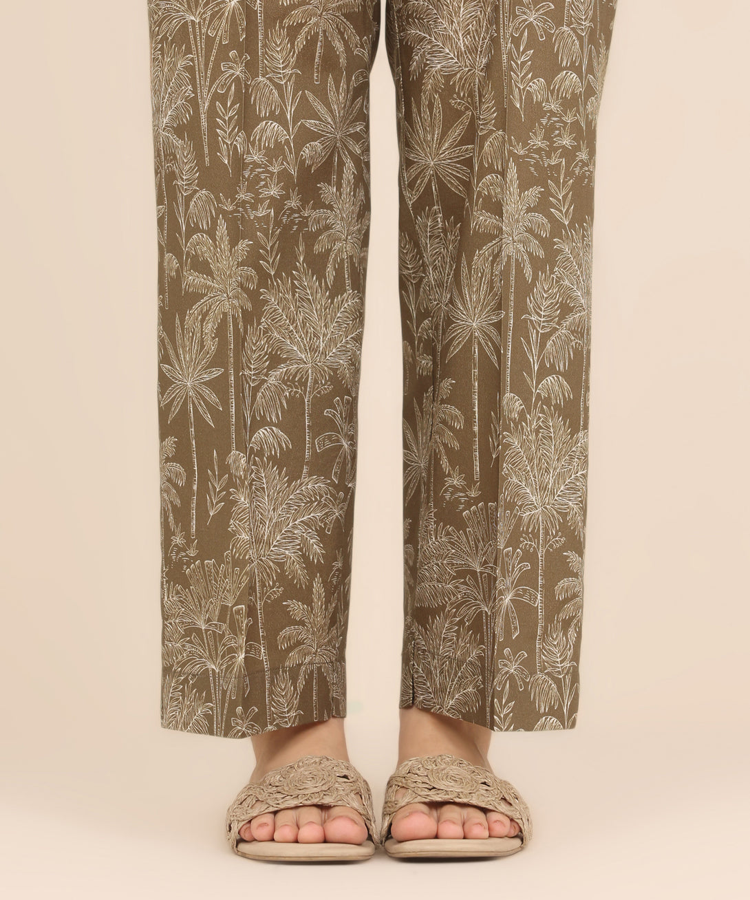 Women's RTW Cambric Brown Printed Straight Pants