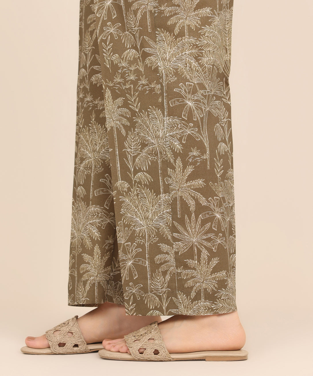 Women's RTW Cambric Brown Printed Straight Pants