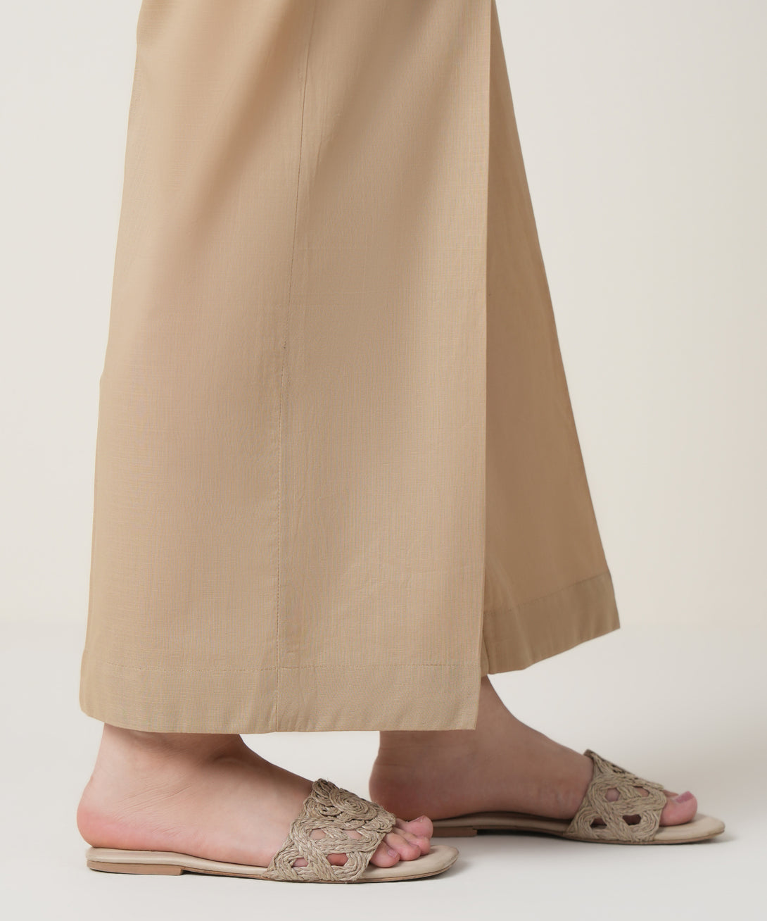 Women's RTW Cross Hatch Beige Solid Trousers