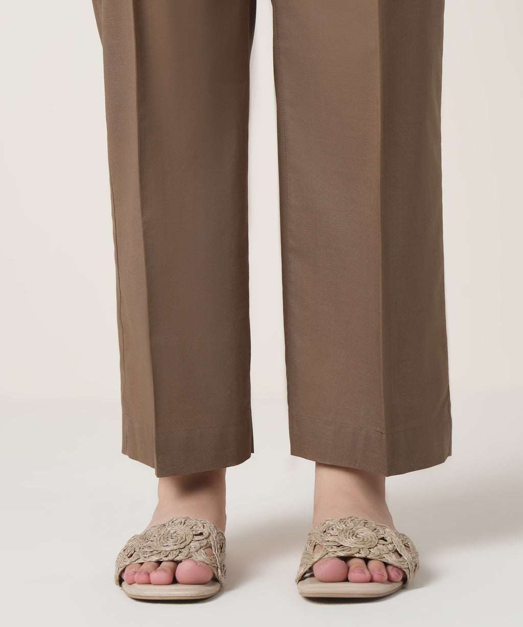 Women's RTW Cross Hatch Brown Solid Trousers
