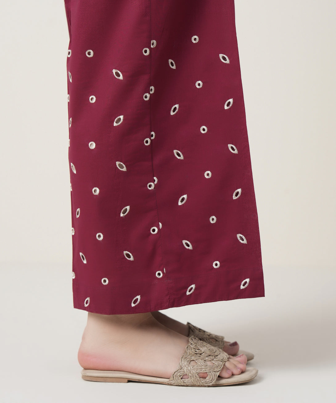 Women's RTW Cross Hatch Maroon Embroidered Trousers