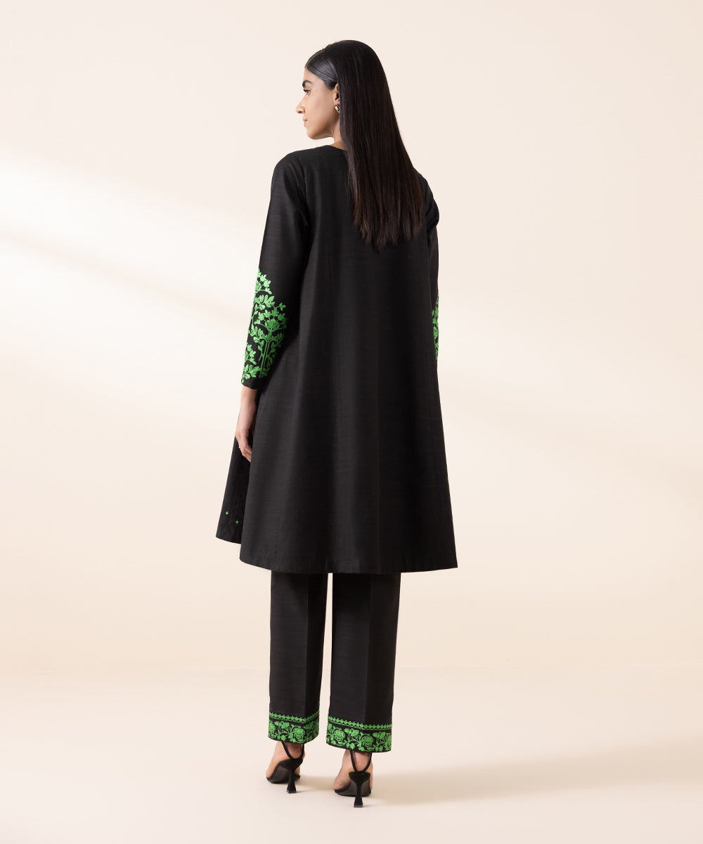 Women's Unstitched Light Khaddar Black Embroidered 2 Piece Suit 