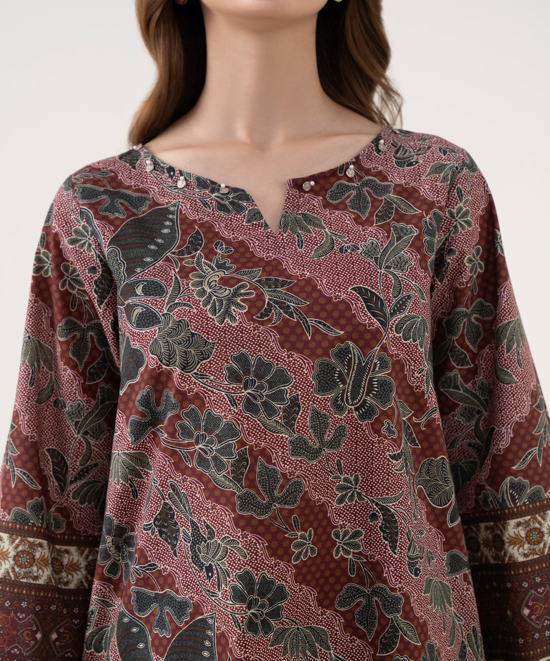 Women's RTW Cambric Printed A-Line Red Shirt