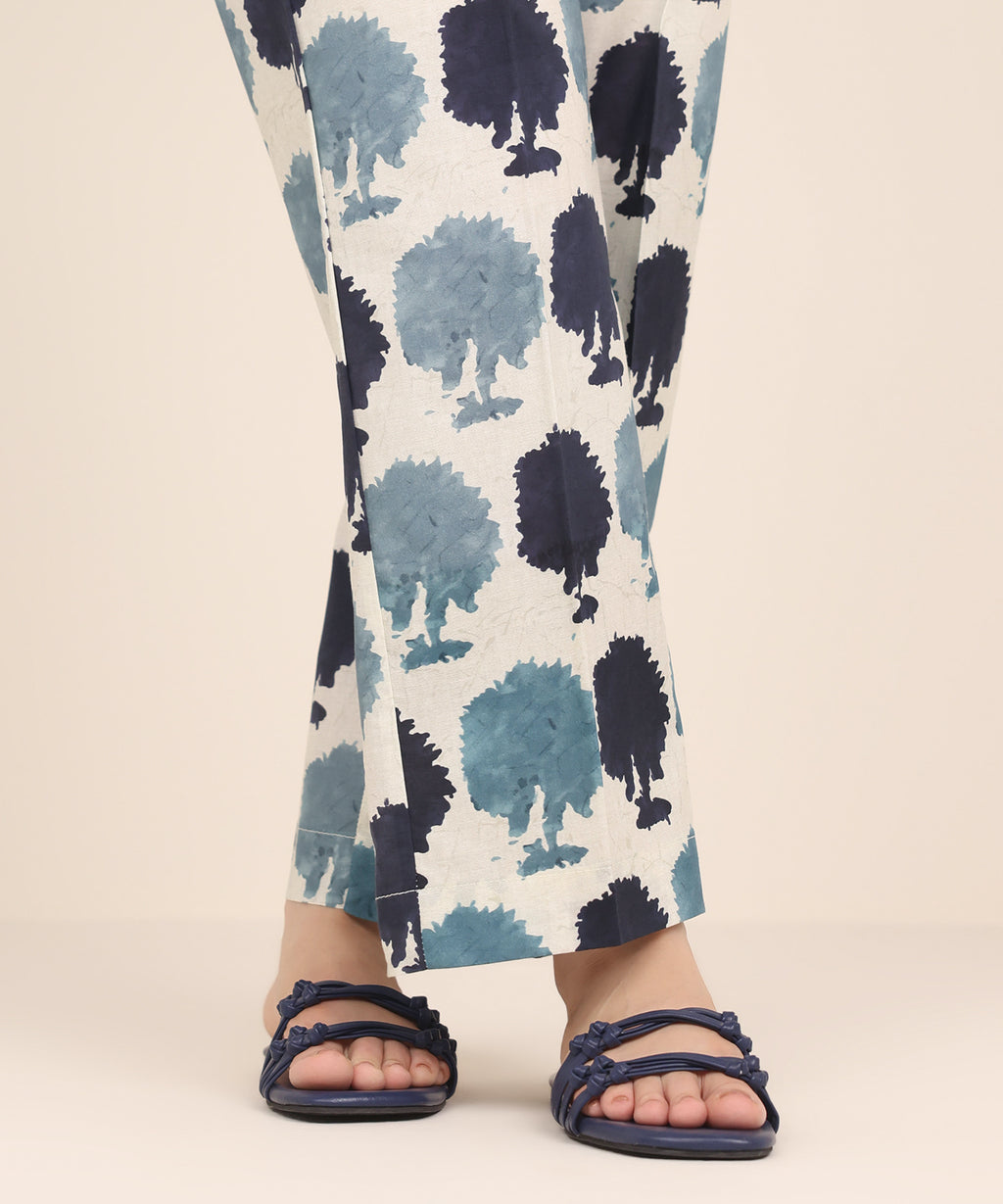 Women's RTW Cambric Blue Printed Straight Pants