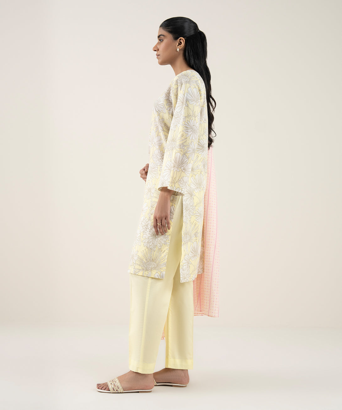 Women's Unstitched Lawn Printed Yellow 3 Piece Suit