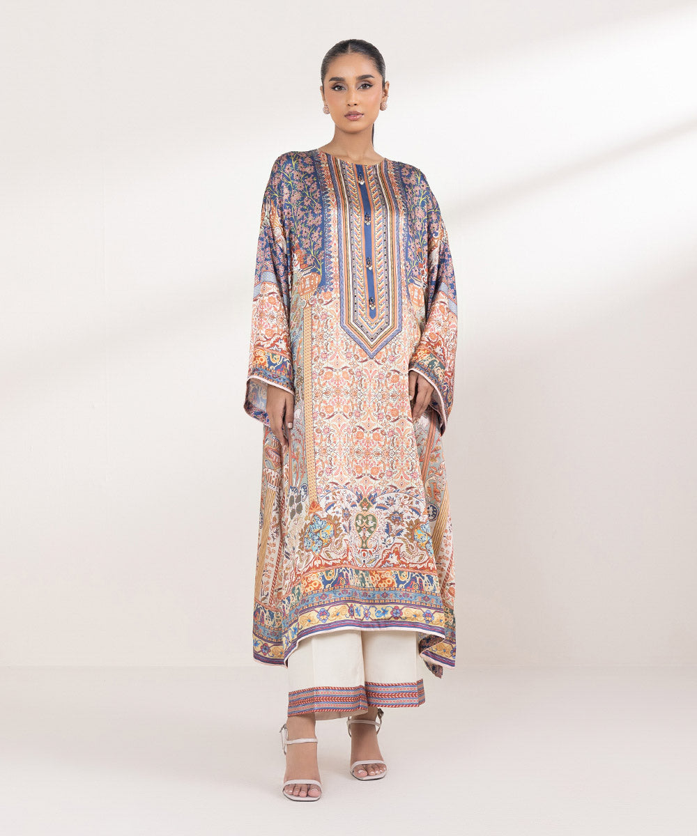 Women's Pret Blended Satin Printed Multi 2 Piece Suit