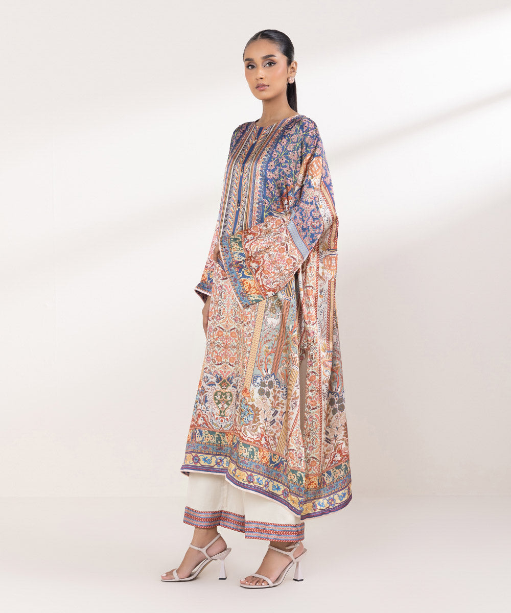 Women's Pret Blended Satin Printed Multi 2 Piece Suit