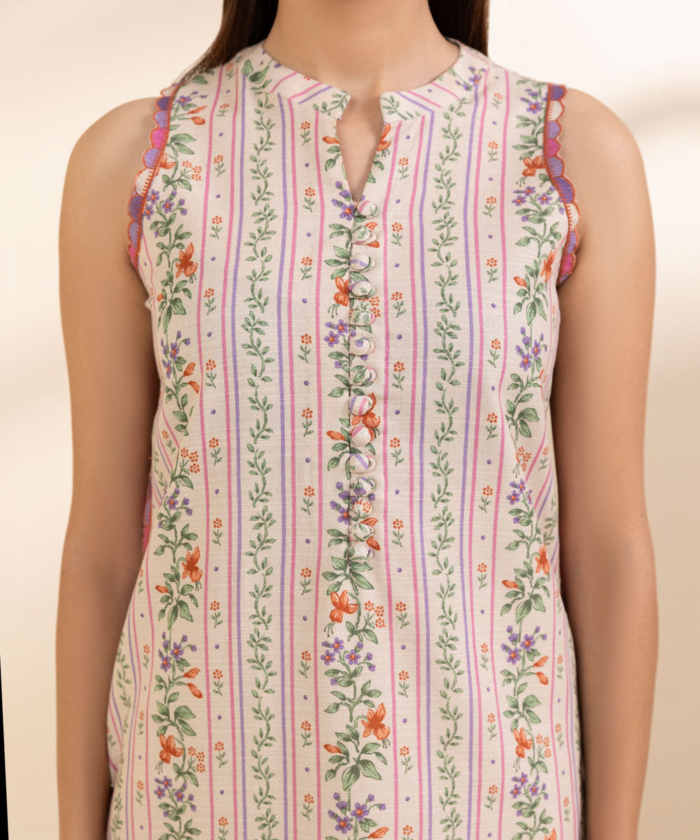 Women's Unstitched Printed Ivory Khaddar Shirt and Dupatta